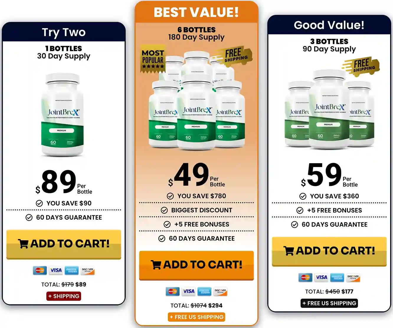 Joint Brex Pricing – 1 Bottle at $89, 3 Bottles at $59 and 6 Bottles at $49 with Free Shipping and Bonuses